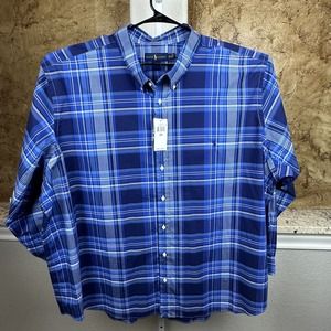 Ralph Lauren NWT Sz 5XB Blue Long Sleeved Button Up Plaid Shirt NEW 5XL